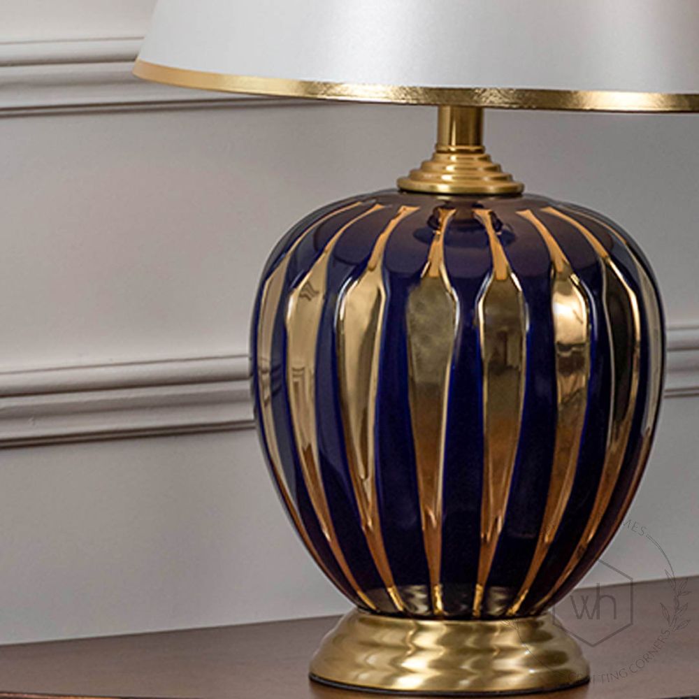 Cathenna Table Lamp - Gold & Dark Blue Closeup