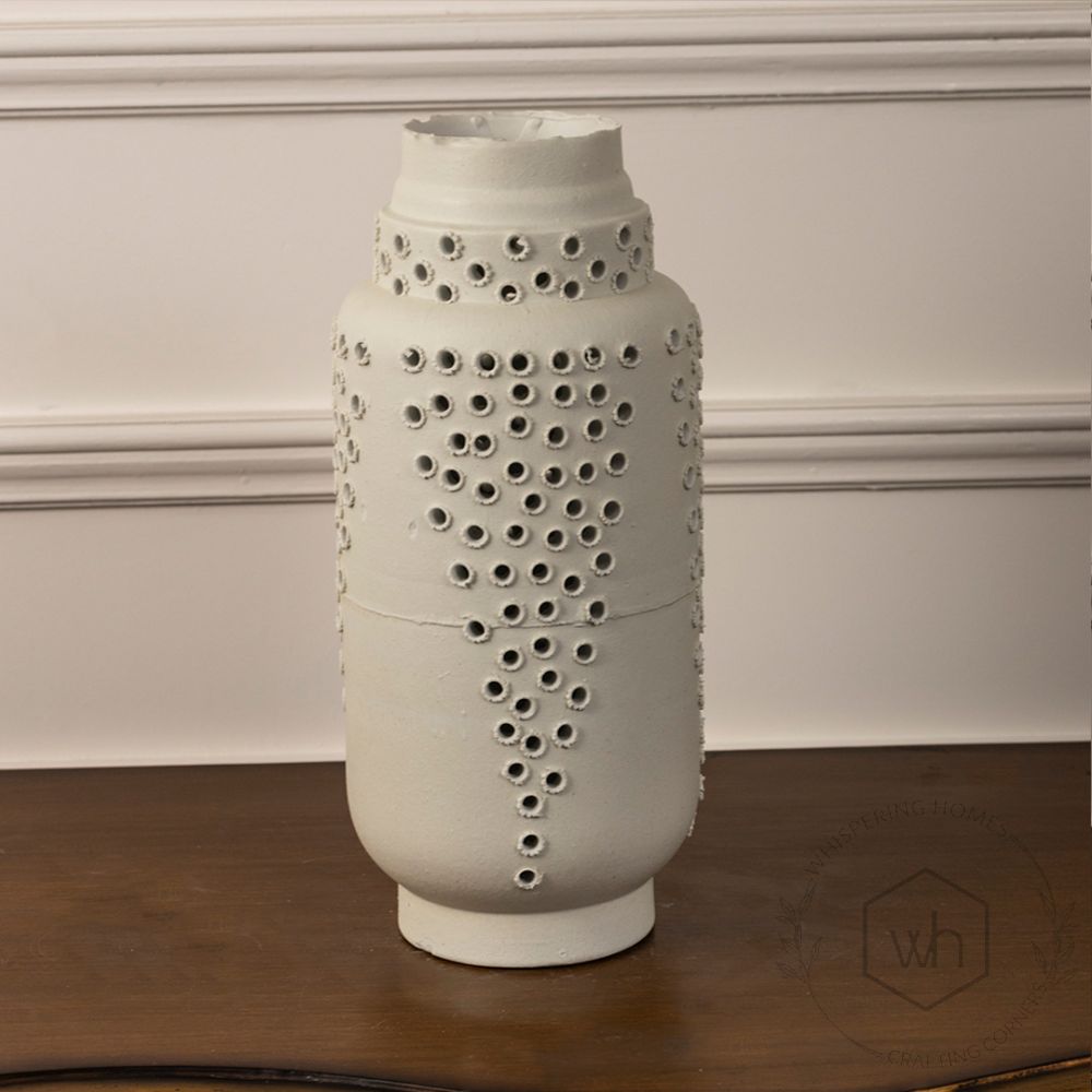 Ceramic Vase with Cutout Pattern White Background