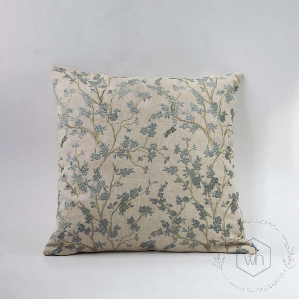 Cerulean Blue Embroidered Cotton Cushion Cover