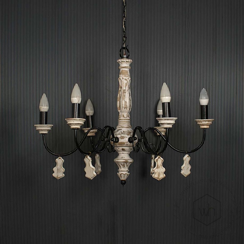 Chic French country Small 6 light rustic white chandelier