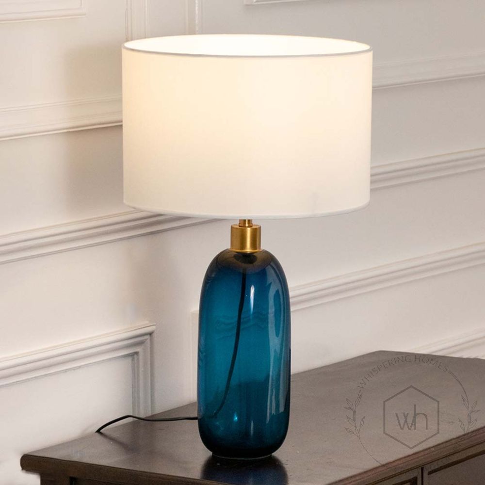 Cintron Blue Glass Table Lamp with White Shade