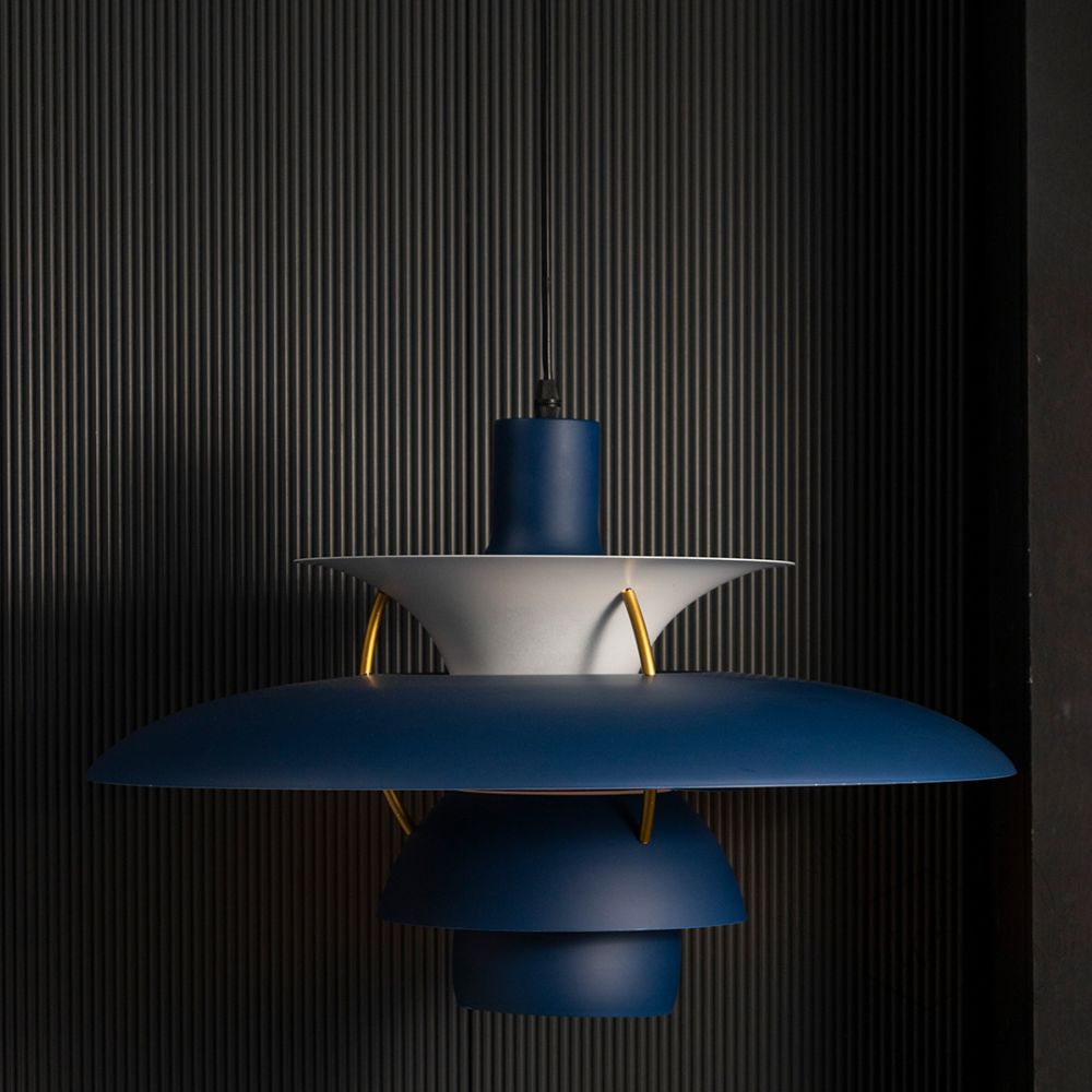 Louis Poulsen PH5 Inspired Pendant Light - Blue Light On Black Background