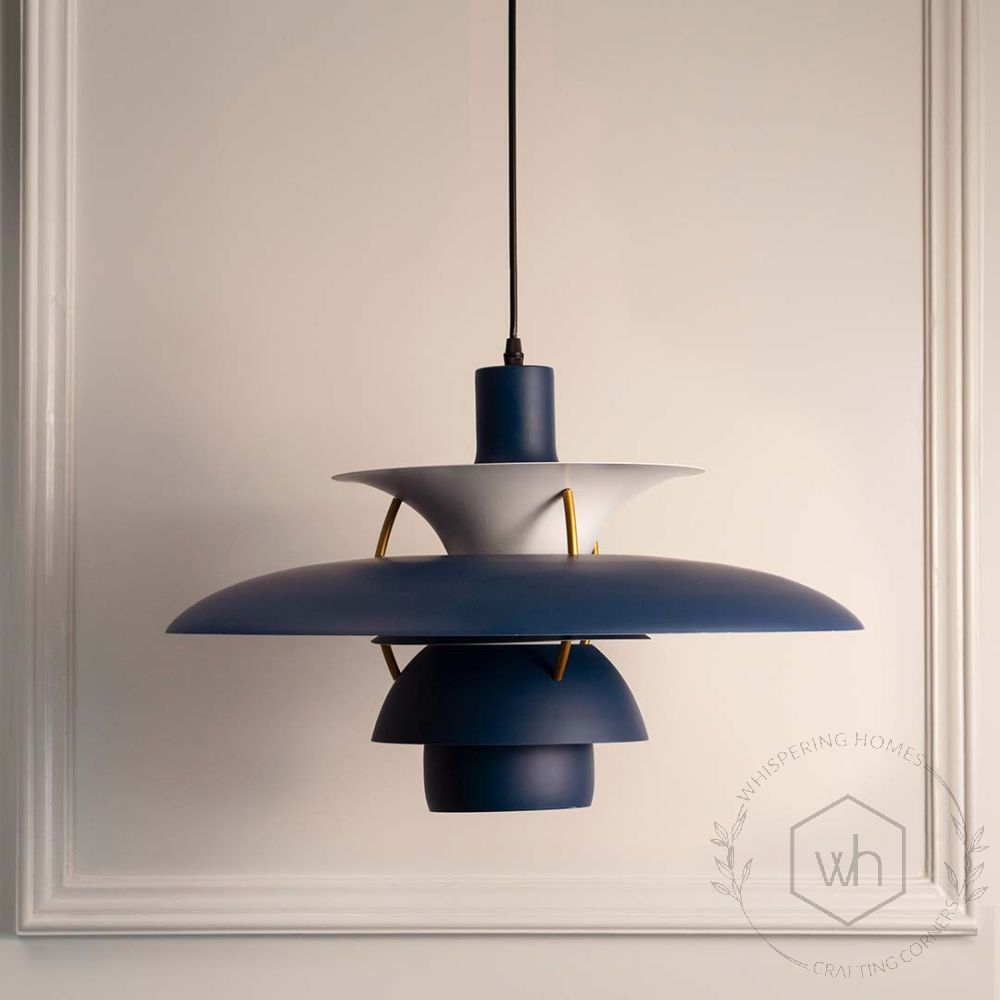 Louis Poulsen PH5 Inspired Pendant Light - Blue Light Off White Background