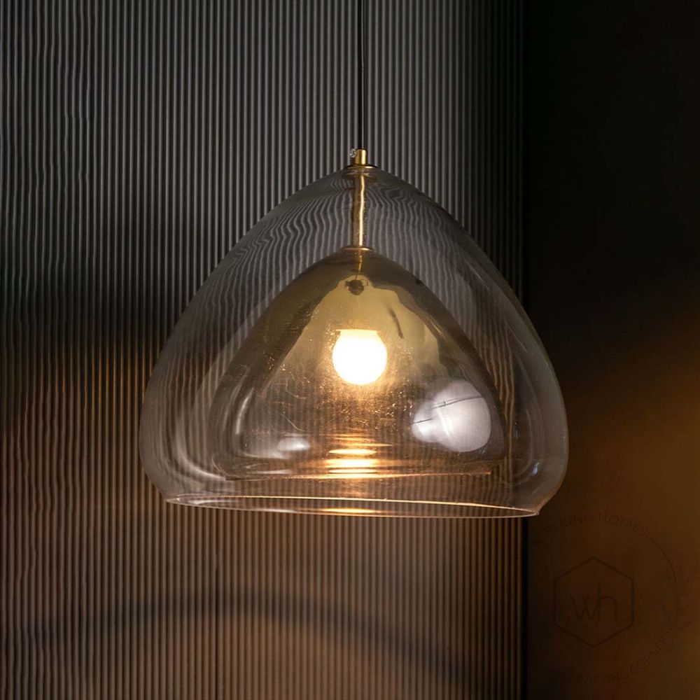 Clear Glass Dome Shape Hanging Pendant Lamp Light On Black Background