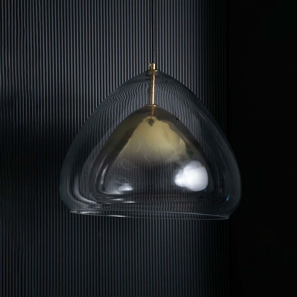 Clear Glass Dome Shape Hanging Pendant Lamp Light Off Black Background