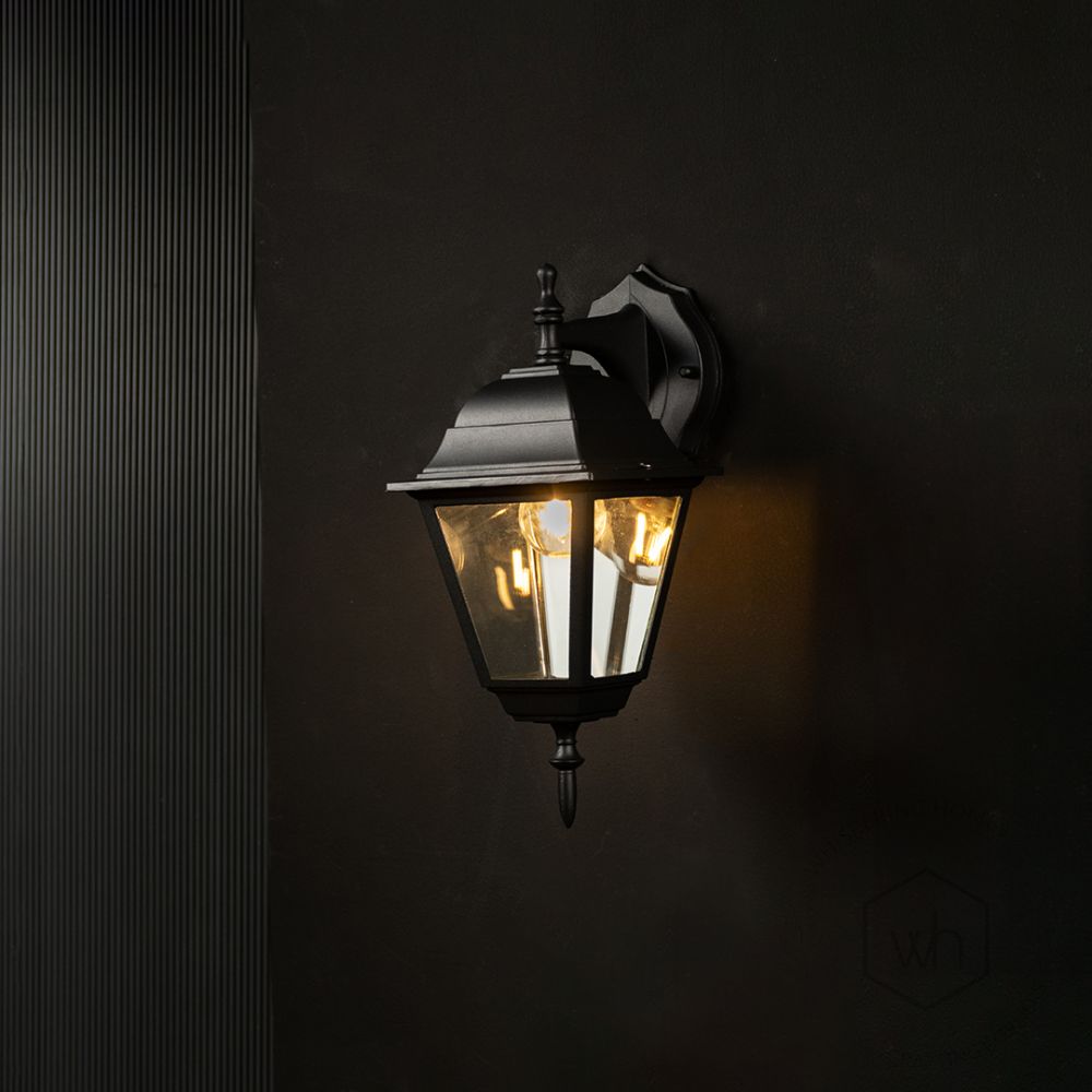 Coach Lantern Outdoor Wall Light - Small Light On Black Background