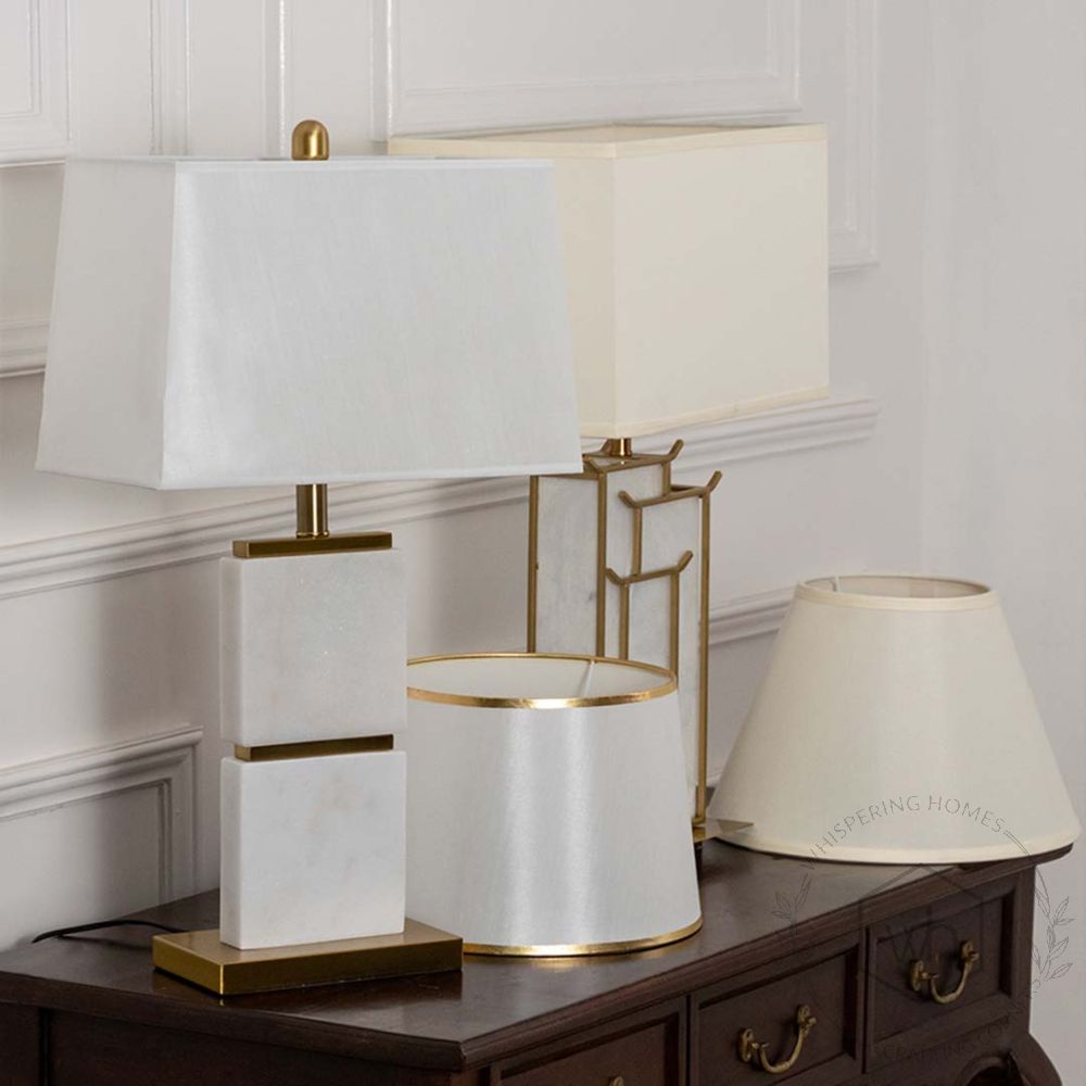 Colten Marble Table Lamp with White Shade