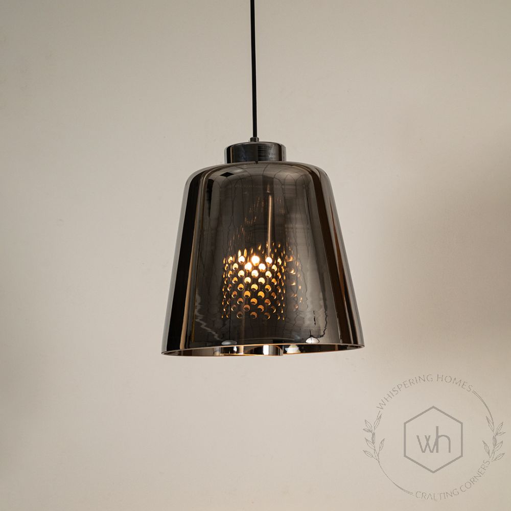 Conical Mesh Hanging Light - Chrome Light On White Background