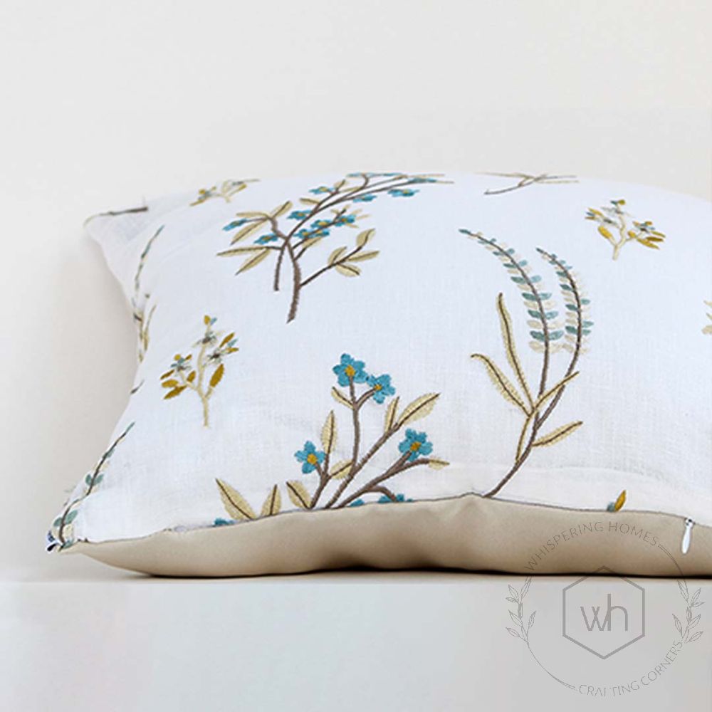Cotton Cushion Covers Embroidered With Blossoms