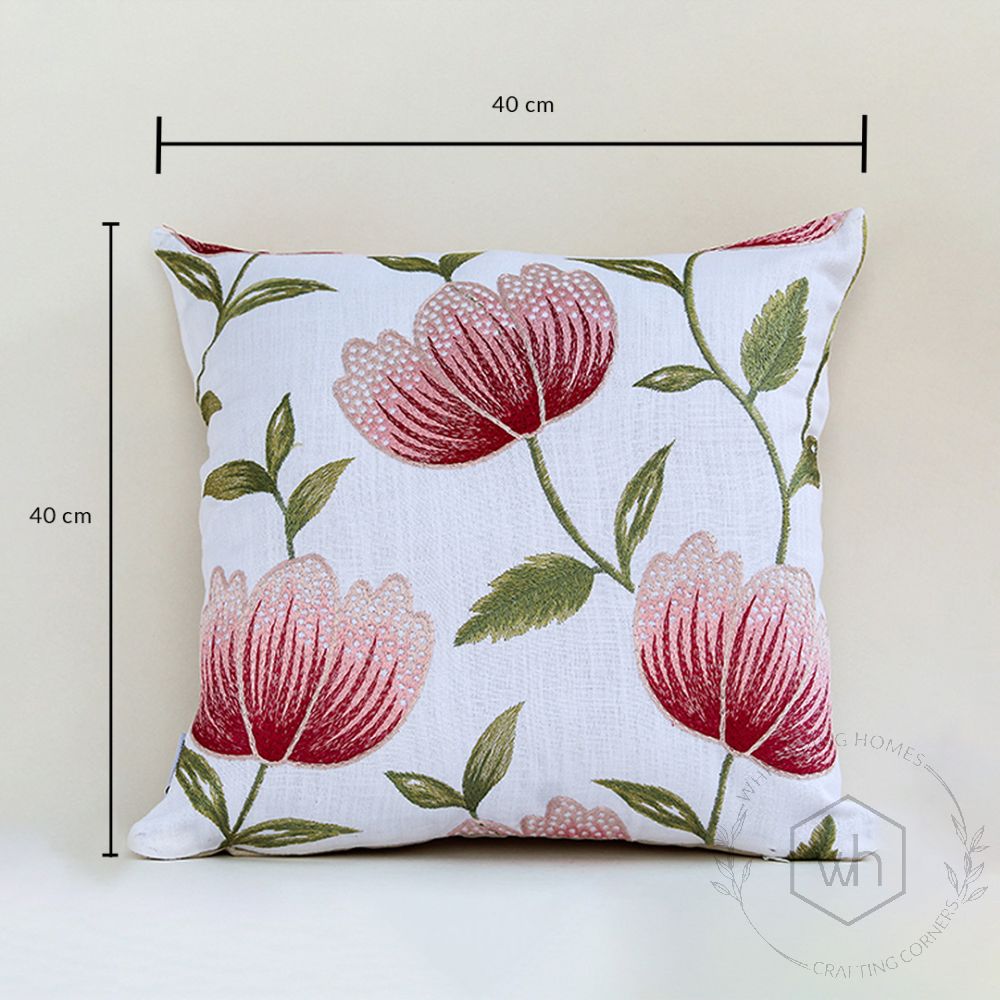Crimsona Floral Embroidered Cushion Cover