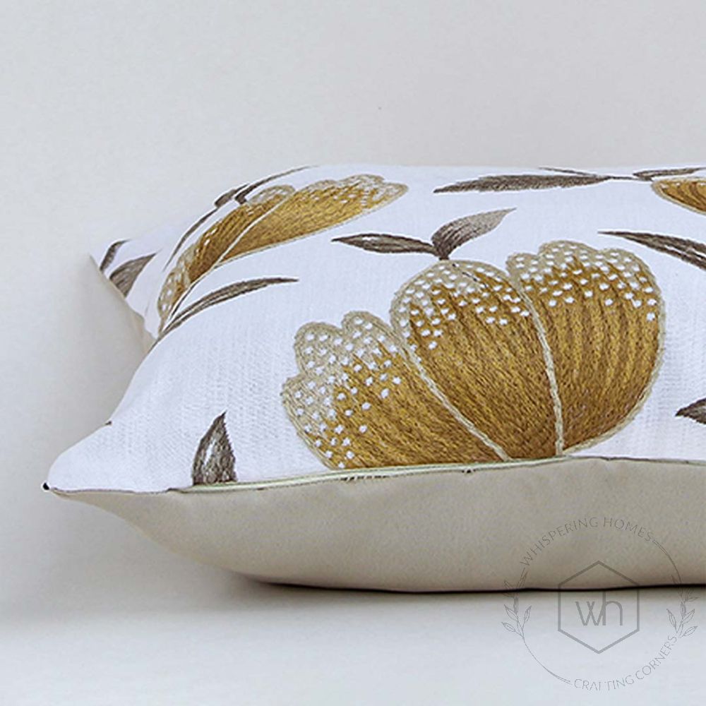 Crocus Designer Yellow Embroidered Cushion Cover