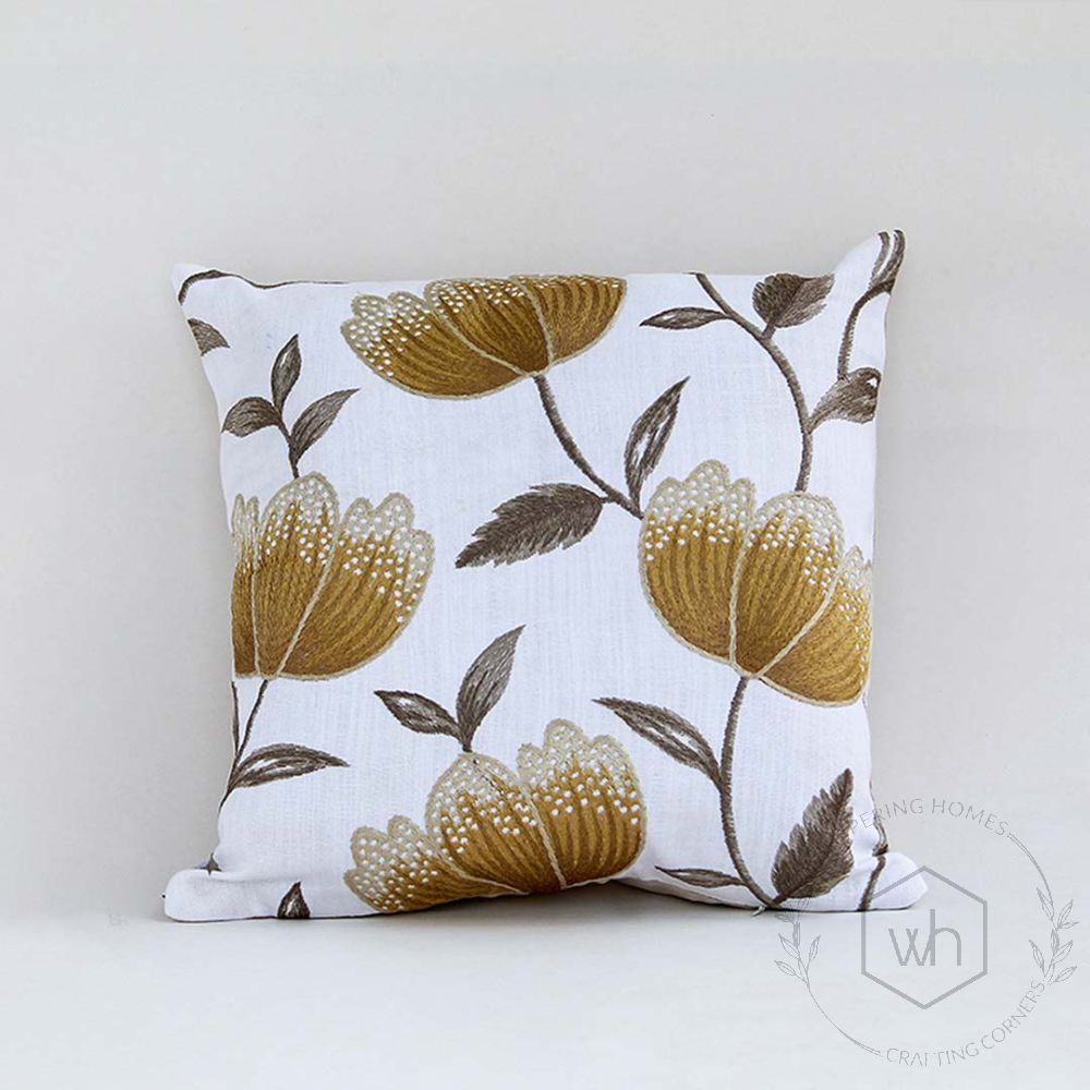 Crocus Designer Yellow Embroidered Cushion Cover