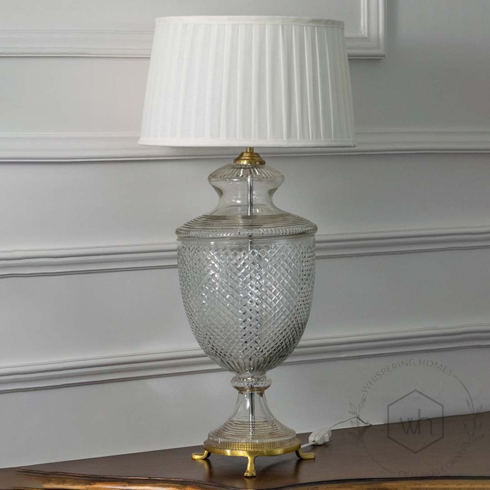 Crystal Glass Trophy Table Lamp With White Shade