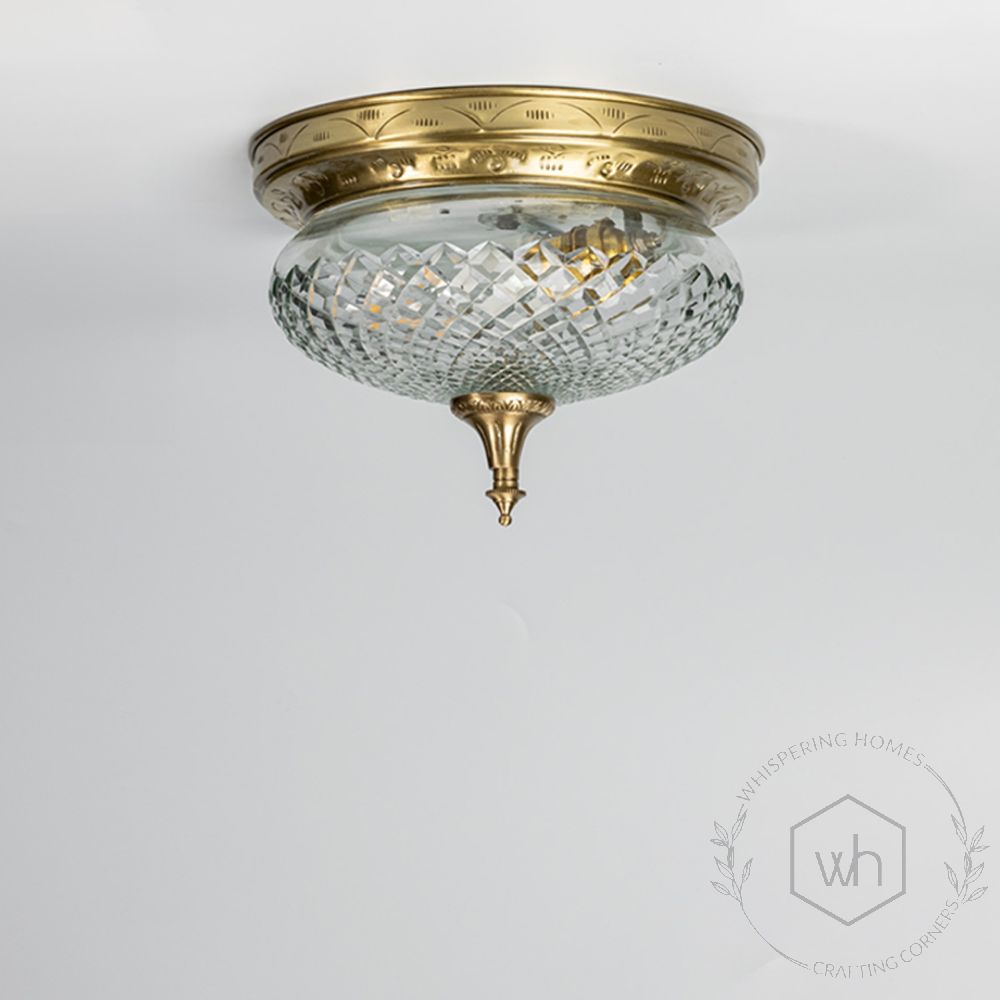 Cut Glass Brass Flush Ceiling Light