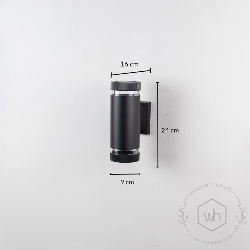 Cylindrical Dual Outdoor Wall Light - Black Dimensions