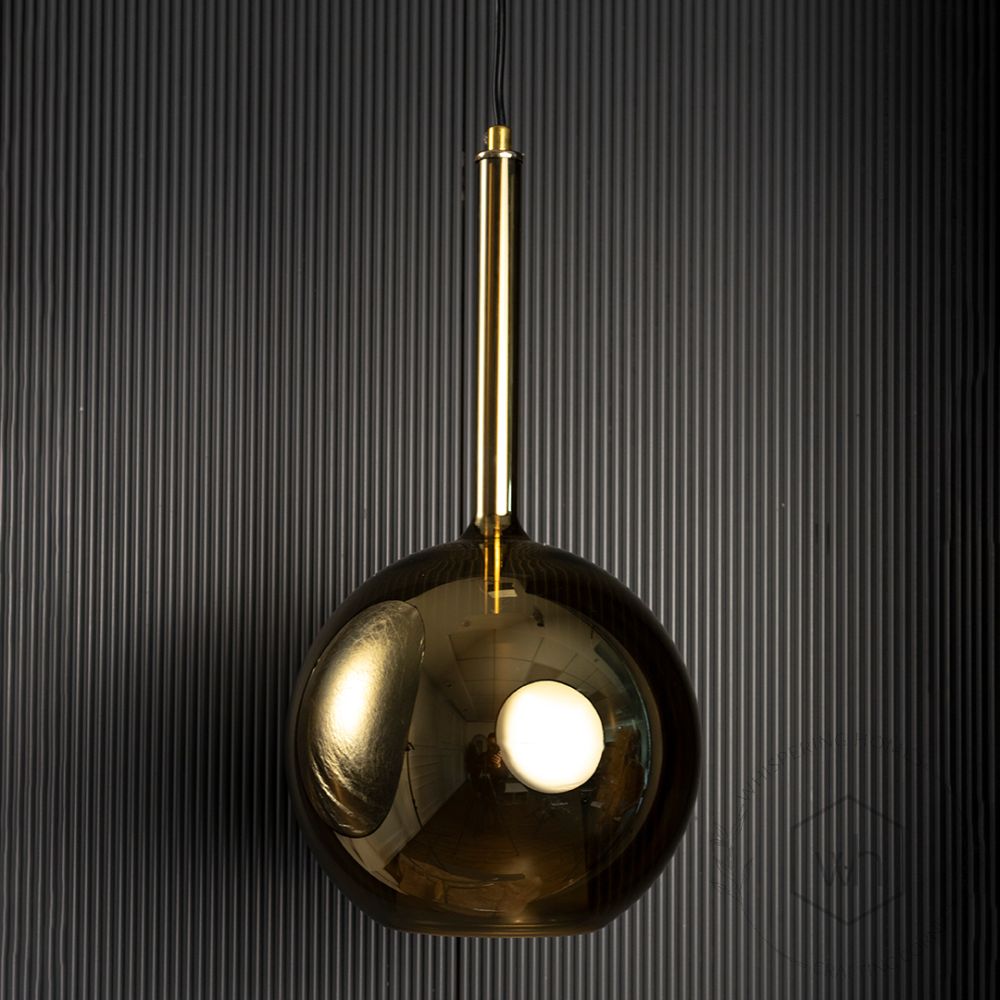 Deko Gold Glass Hanging Light Light Off Black Background