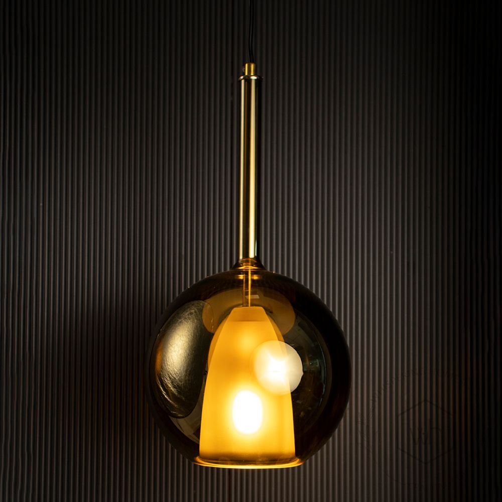 Deko Gold Glass Hanging Light Light On Black Background