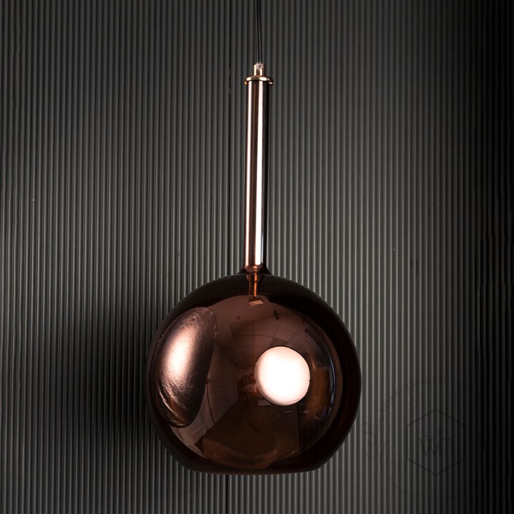 Deko Rose Gold Glass Hanging Light Light Off Black Background