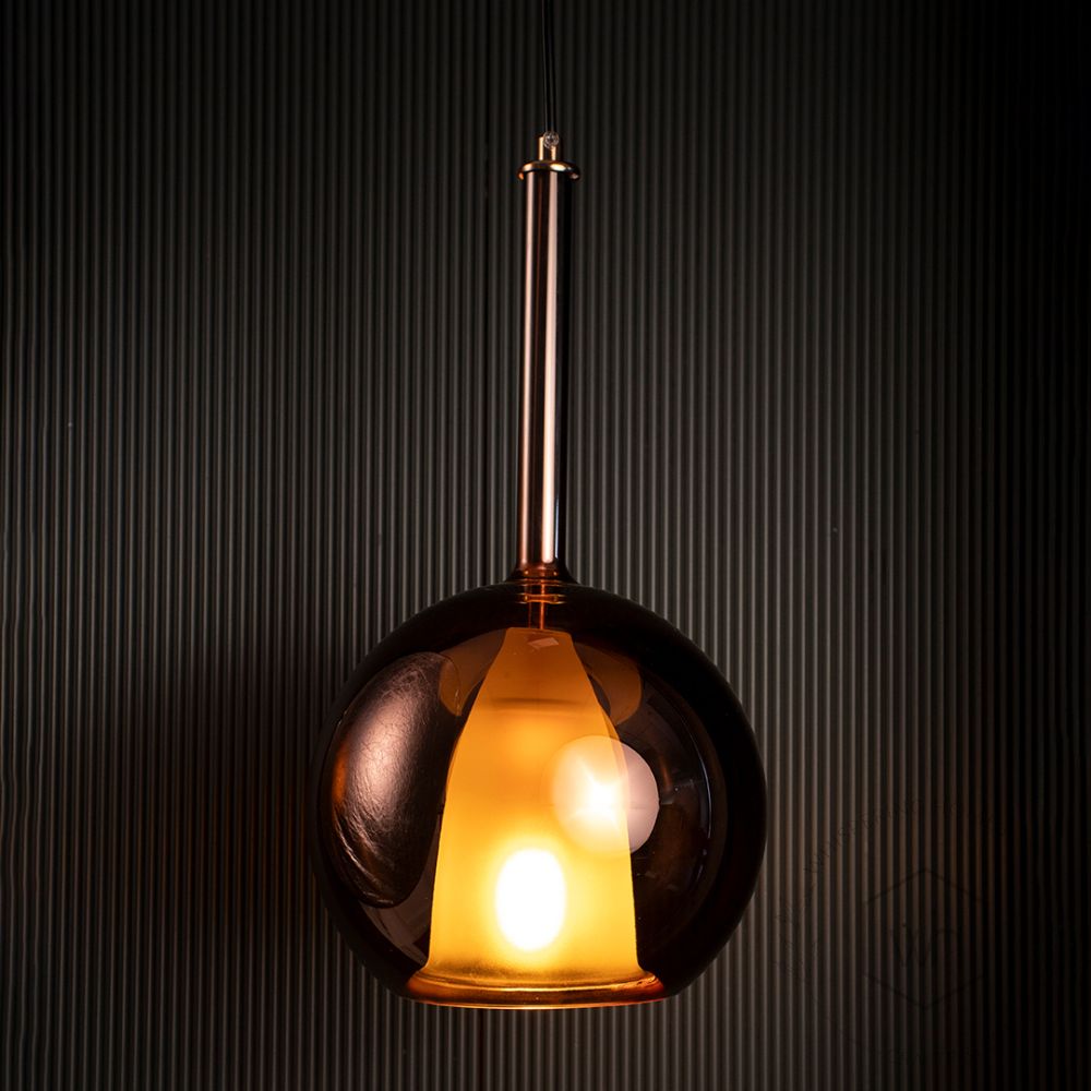 Deko Rose Gold Glass Hanging Light Light On Black Background