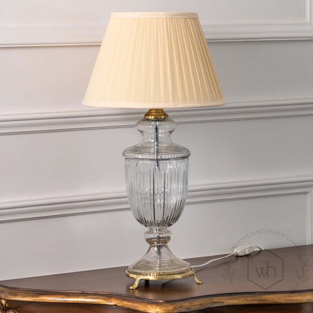 Dewdrop Glass Trophy Table Lamp With Beige Shade