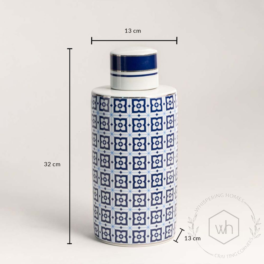 Calix Blue & White Ceramic Jar - Small Dimensions