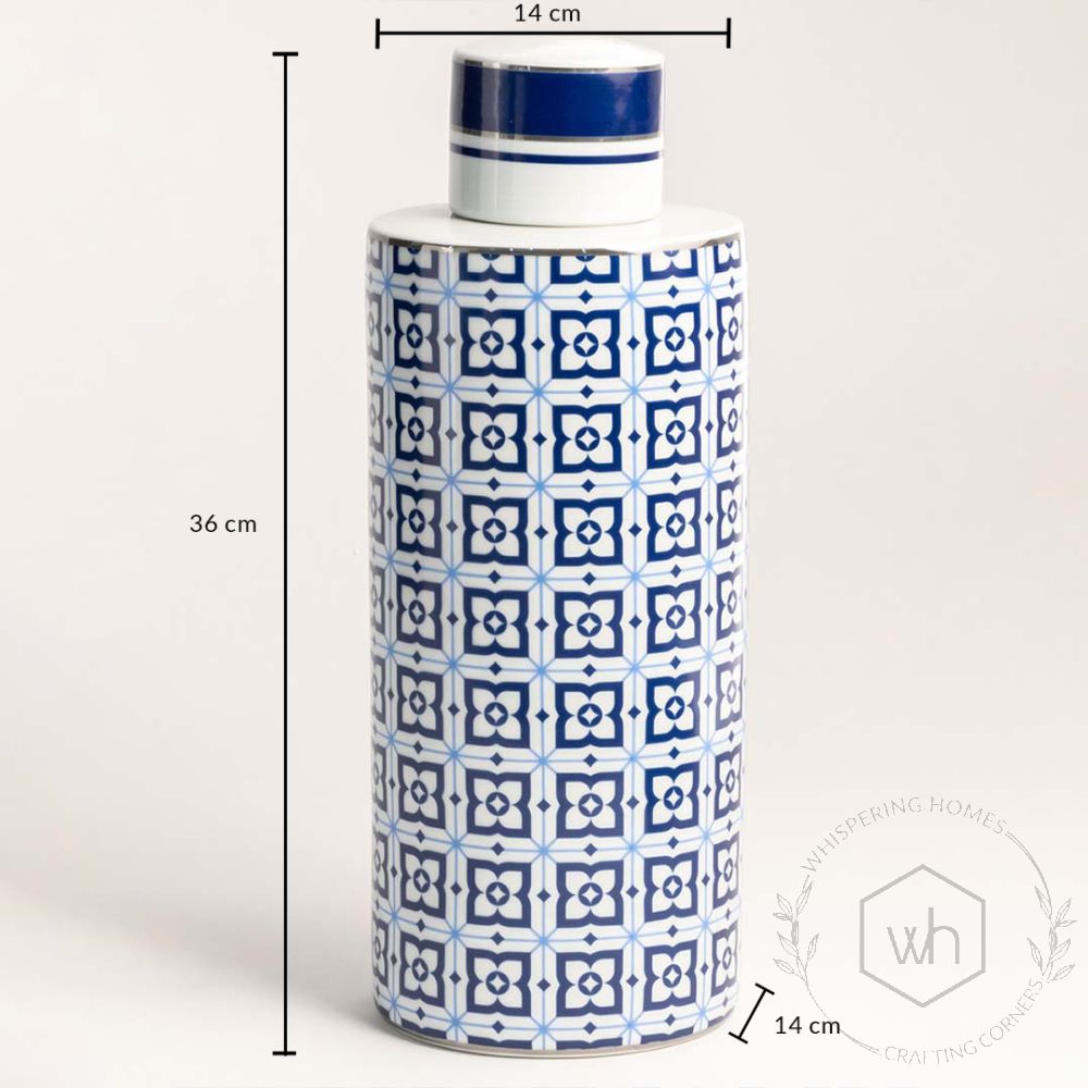 Calix Blue And White Ceramic Jar - Large Dimensions