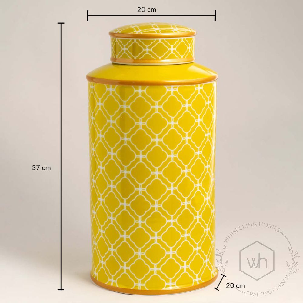 Majestic Pattern Yellow Decorative Jar - Large Dimensions