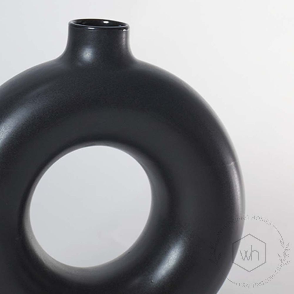 Donut Ceramic Flower Vase Matte Black Large