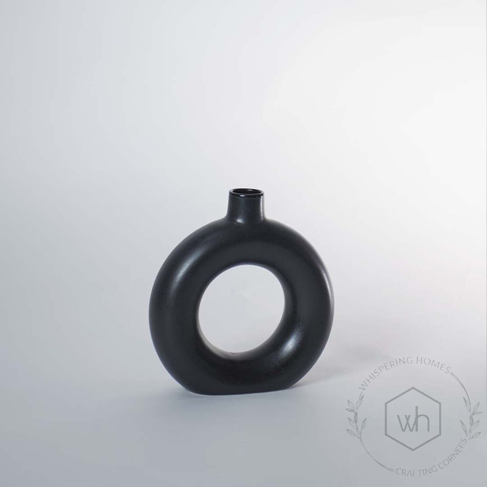Donut Ceramic Flower Vase Matte Black Medium