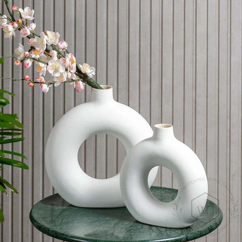 Donut Ceramic Flower Vase Matte White Large