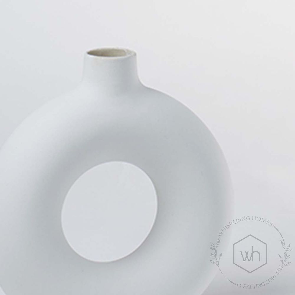 Donut Ceramic Flower Vase Matte White Medium
