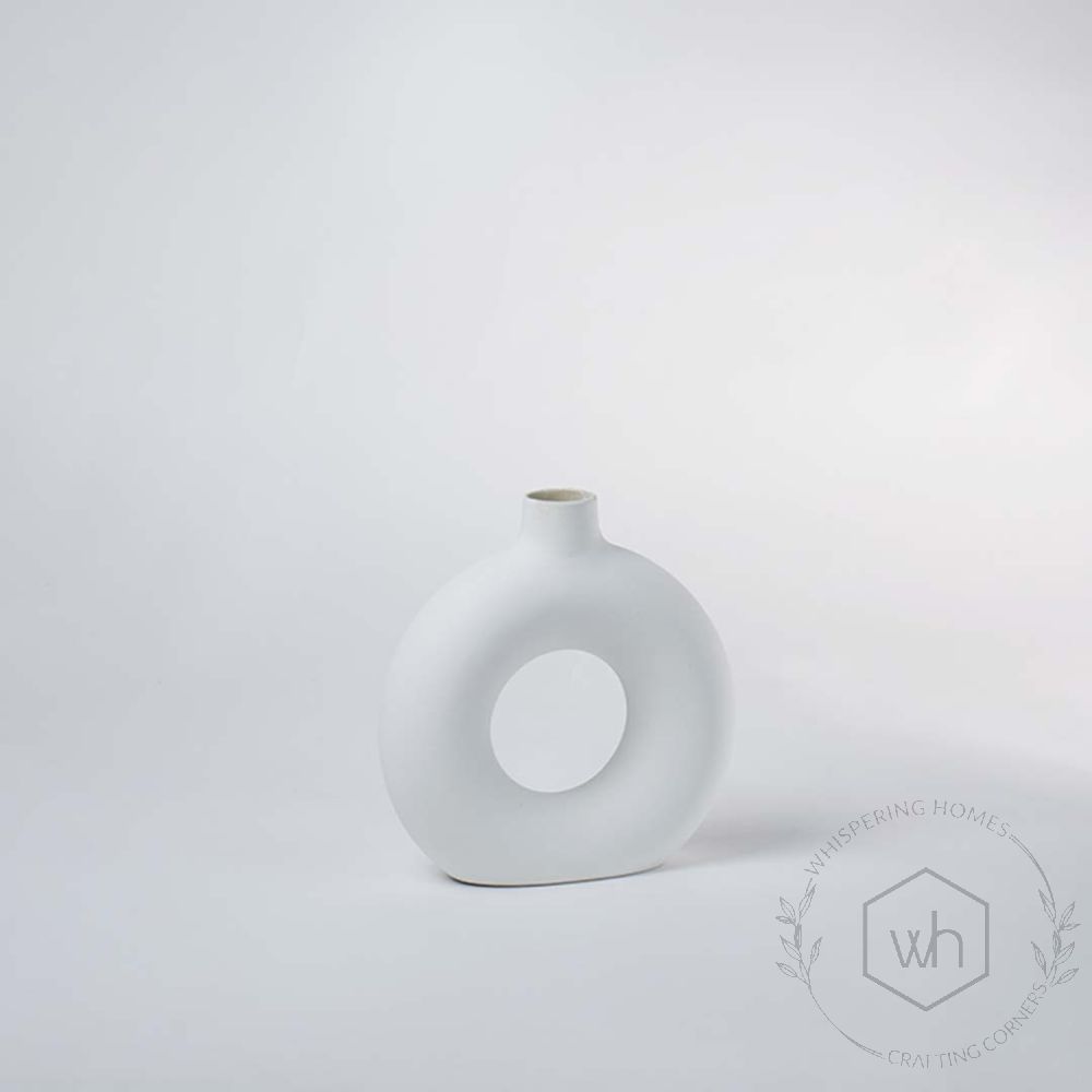 Donut Ceramic Flower Vase Matte White Medium