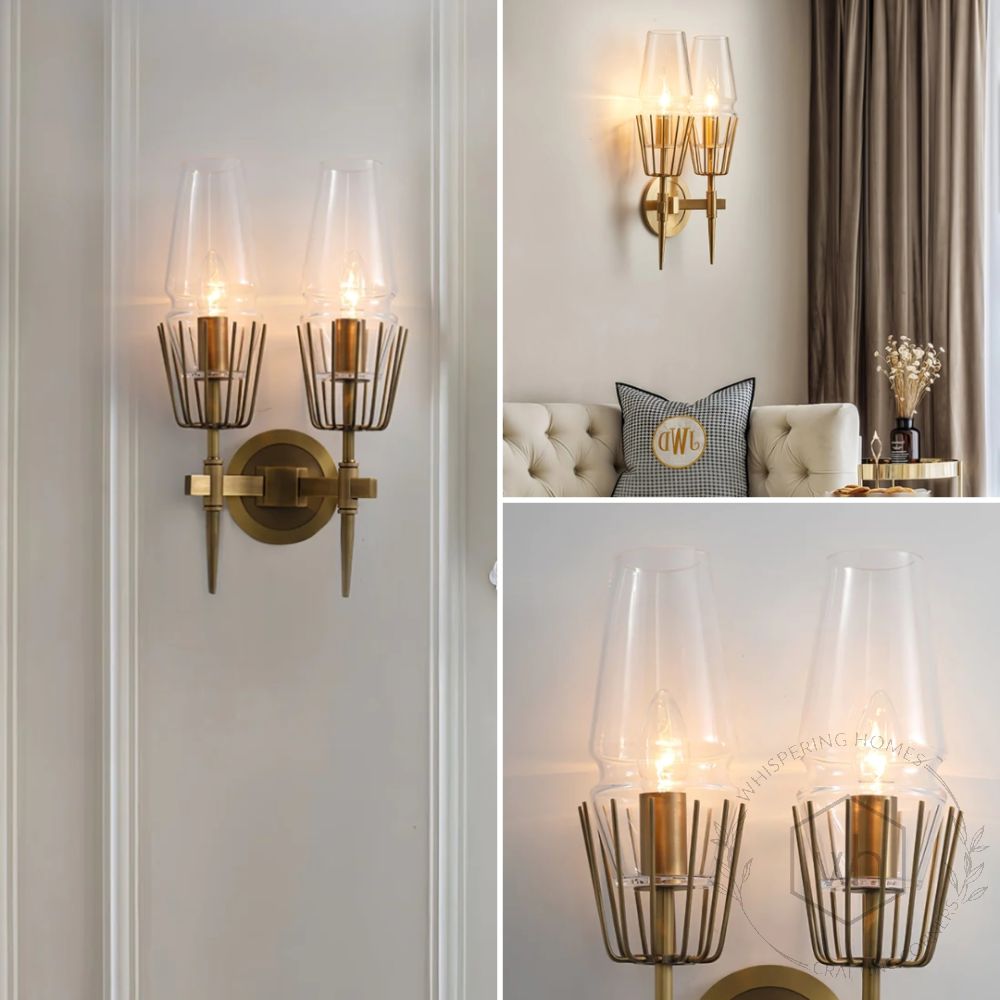 Dual Diamond Shape Glass & Metal Golden Wall Lamp Lifestyle