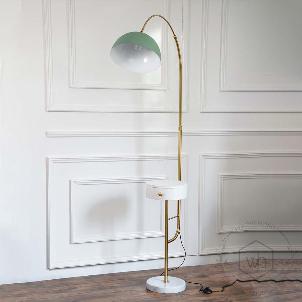 Eason Golden Metal Floor Lamp with Green Shade Standing 5Ft Height