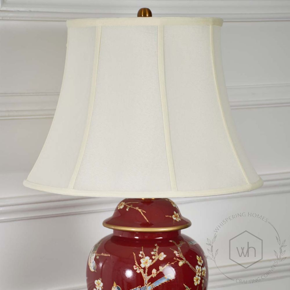 Elegance Glow Chinese Style Ceramic Table Lamp with White Shade - Red Closeup