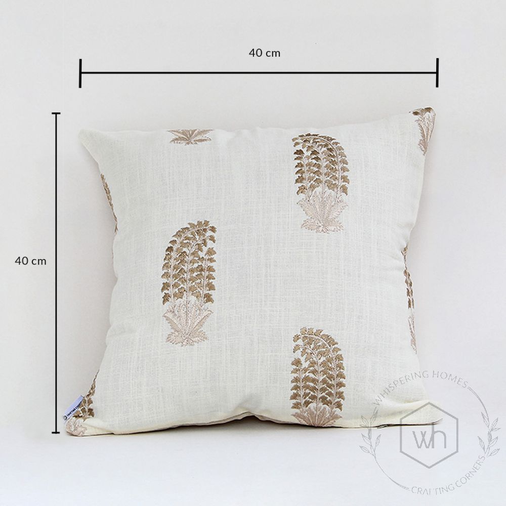 Elegante Designer Beige Embroidered Cushion Cover