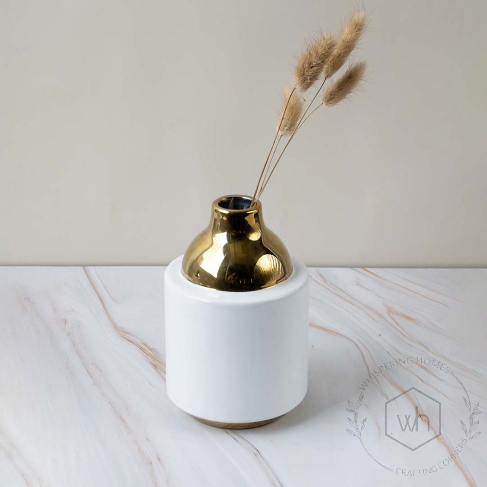 Eliora Ceramic Flower Vase White & Gold
