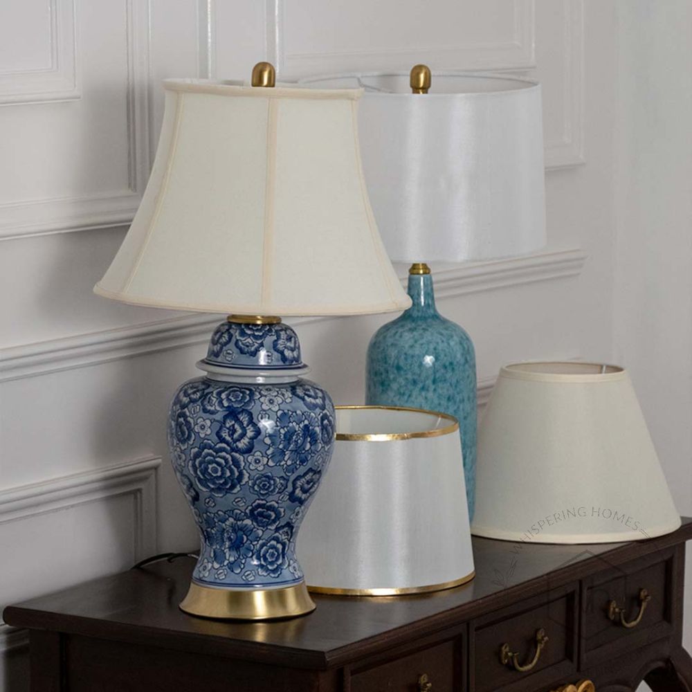 Ellis Blue Ceramic Table Lamp with White Shade