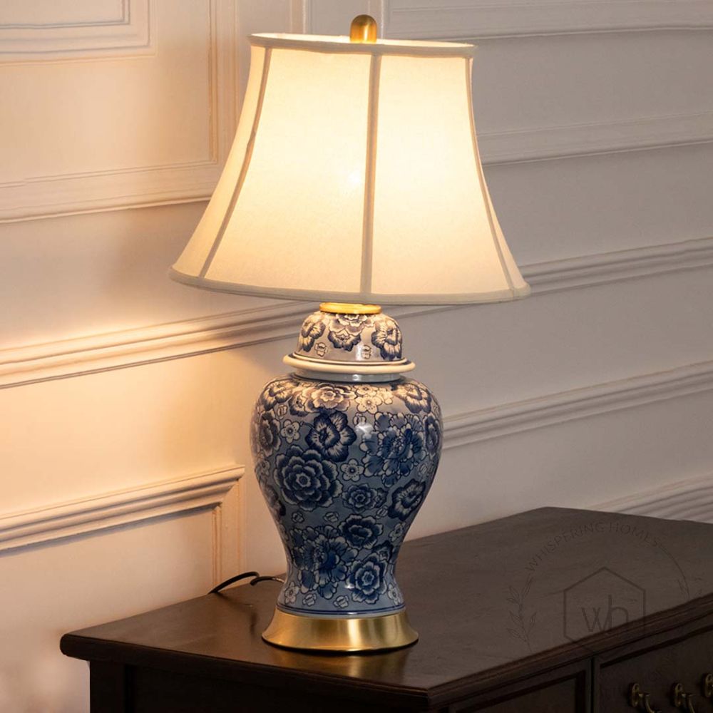 Ellis Blue Ceramic Table Lamp with White Shade