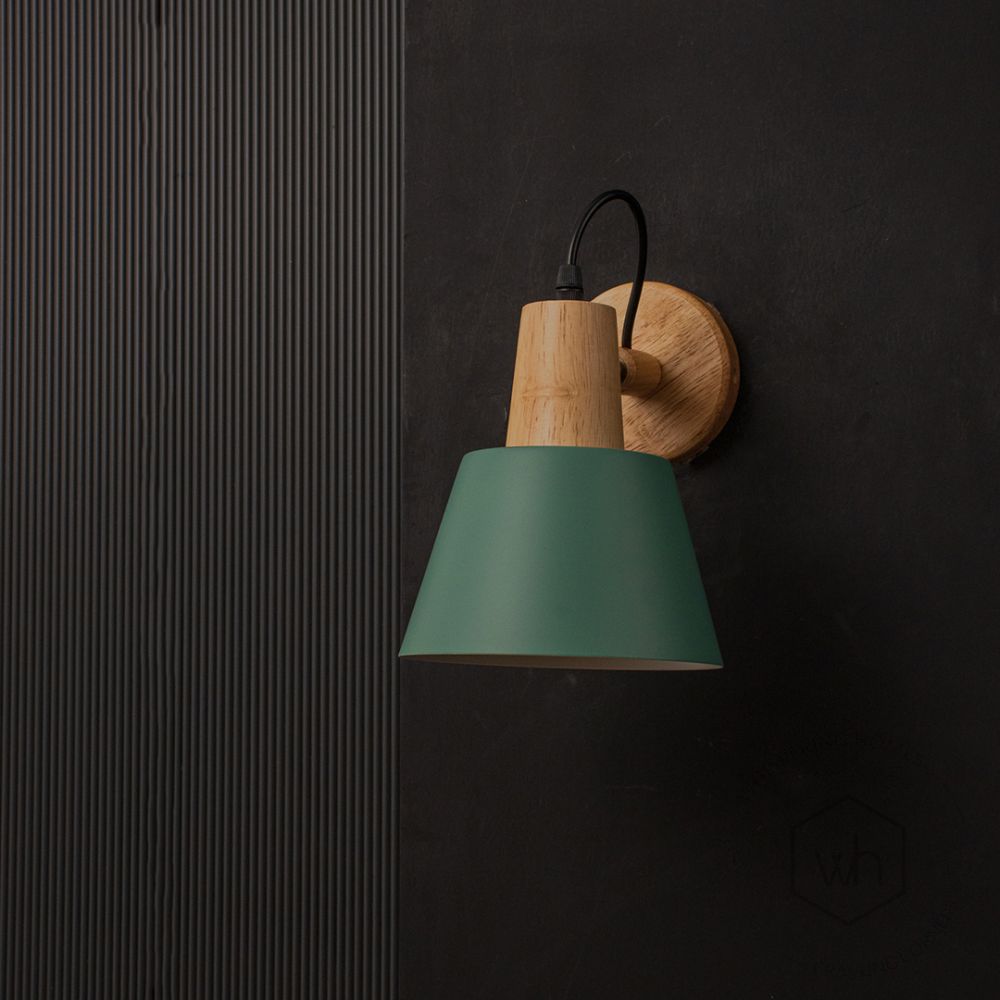 Empire Wooden Wall Light - Green Light Off Black Background