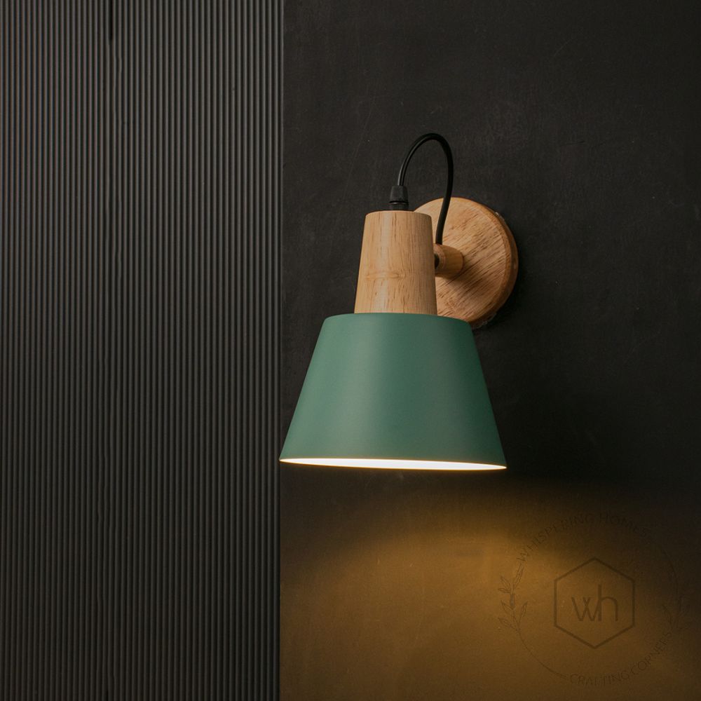 Empire Wooden Wall Light - Green Light On Black Background