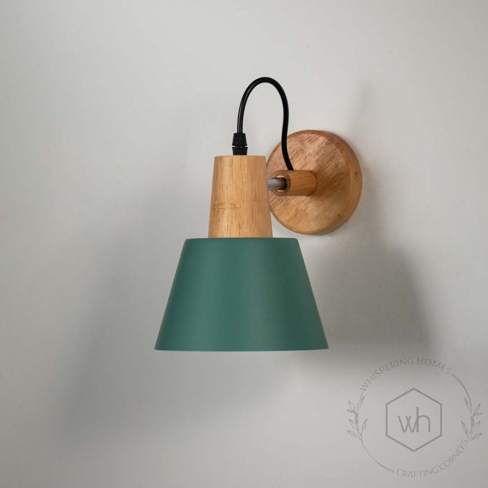 Empire Wooden Wall Light - Green Light Off White Background