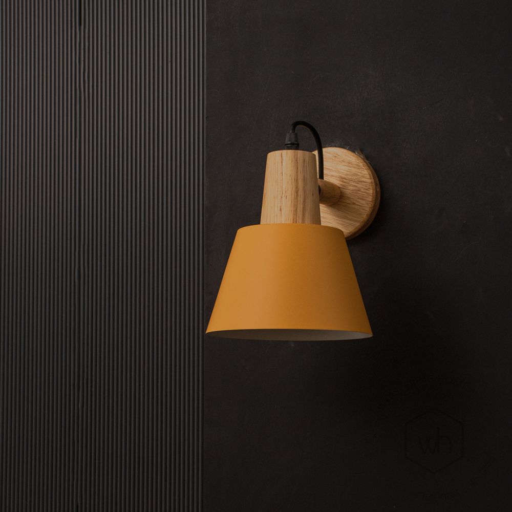 Empire Wooden Wall Light - Yellow Light Off Black Background