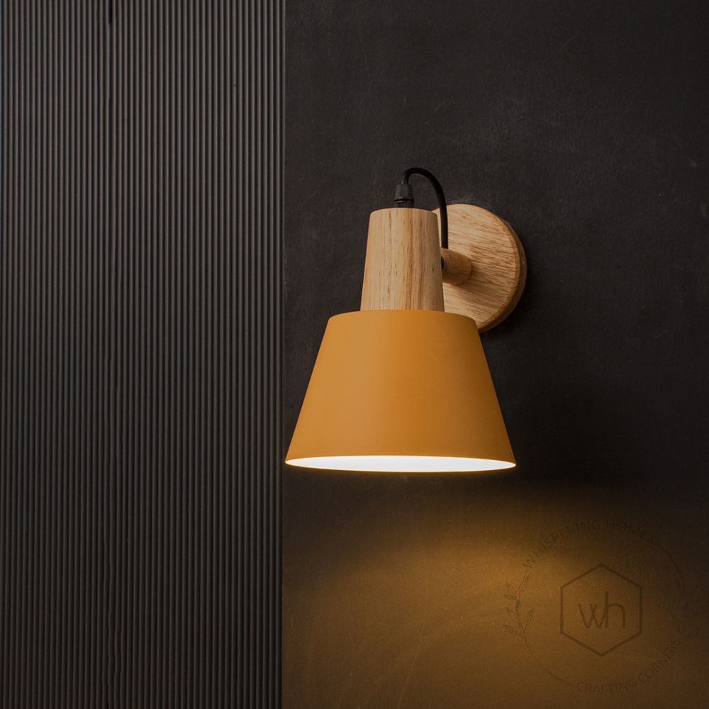 Empire Wooden Wall Light - Yellow Light On Black Background