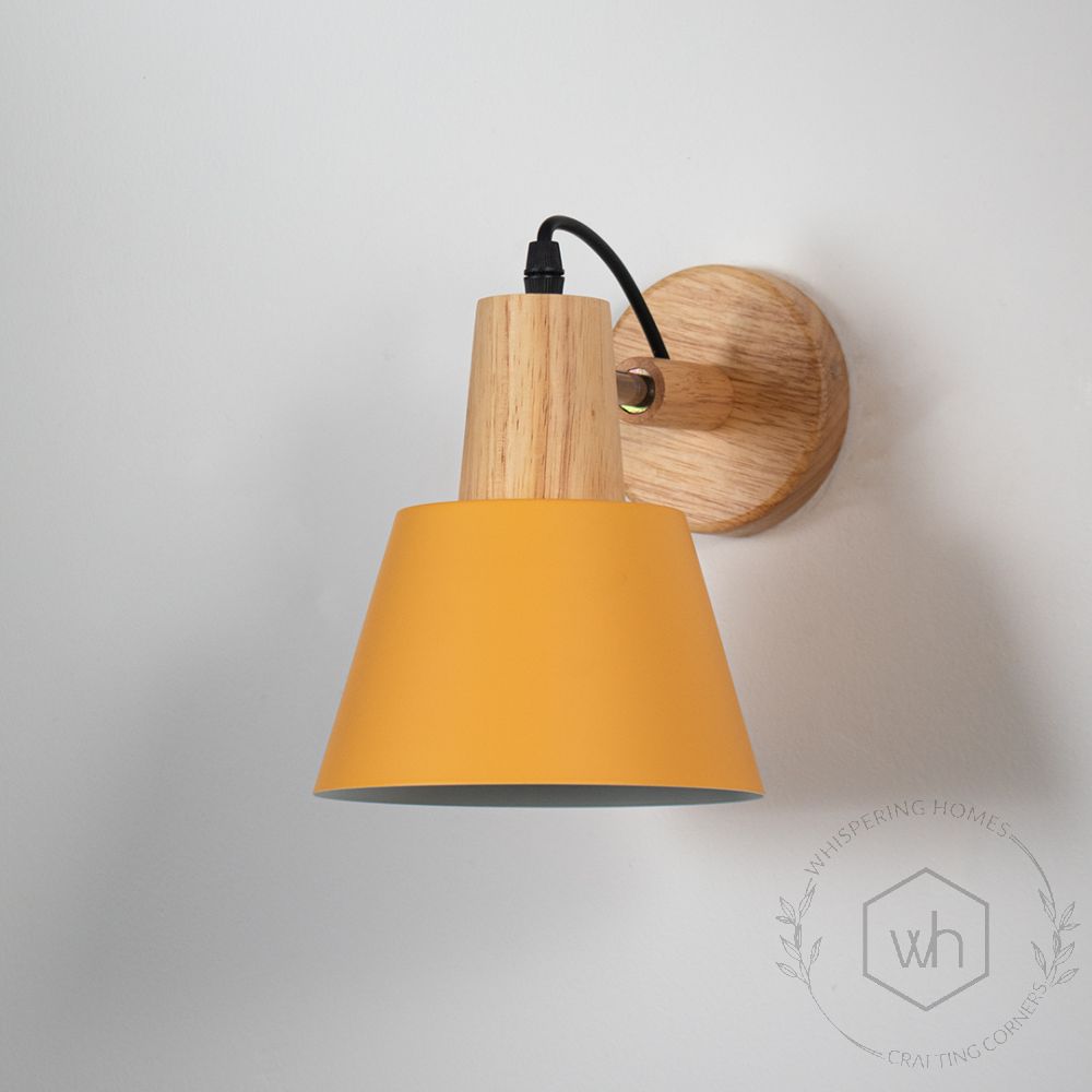 Empire Wooden Wall Light - Yellow Light Off White Background