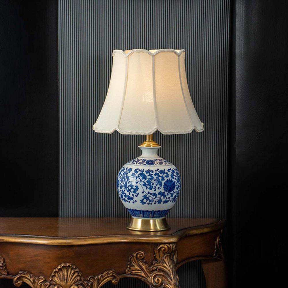 Eske Blue Ceramic Table Lamp with White Shade