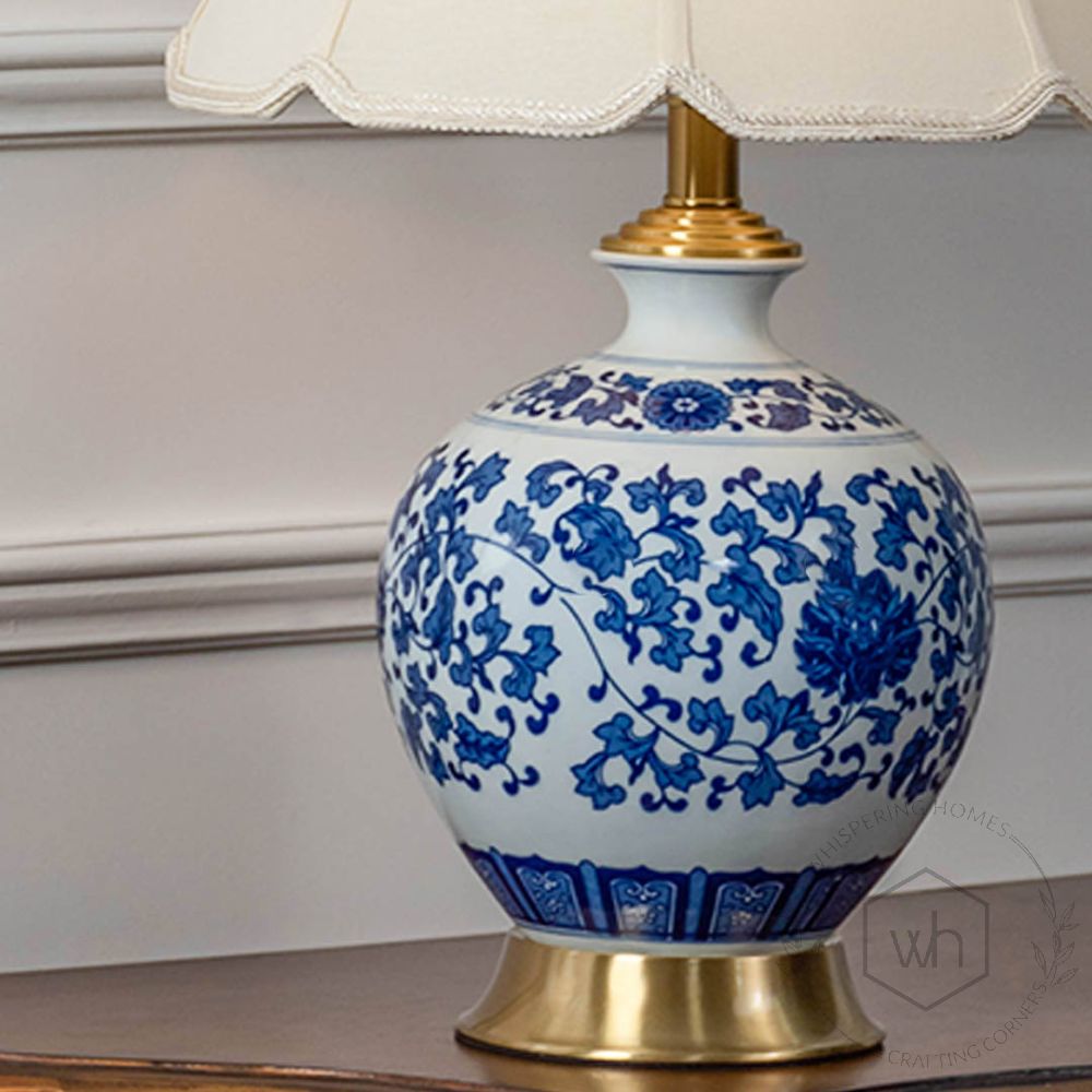 Eske Blue Ceramic Table Lamp with White Shade