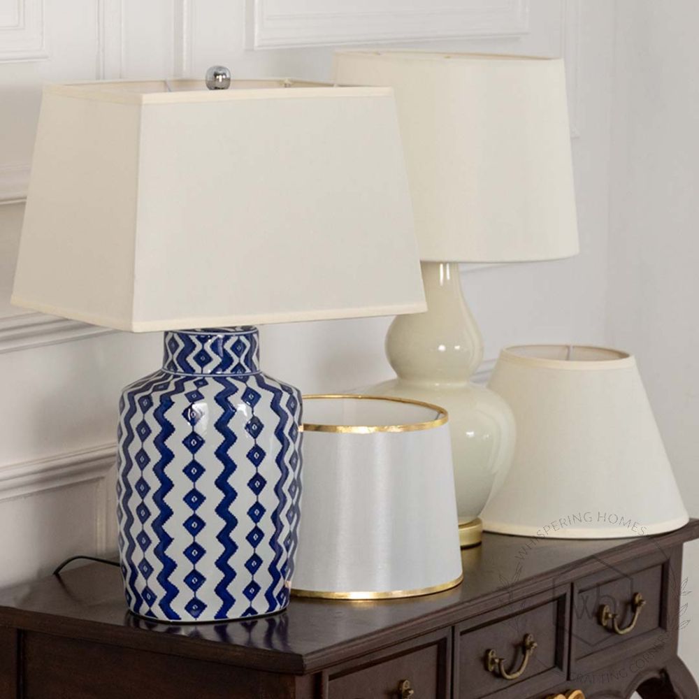 Esquer Blue Ceramic Table Lamp with White Shade