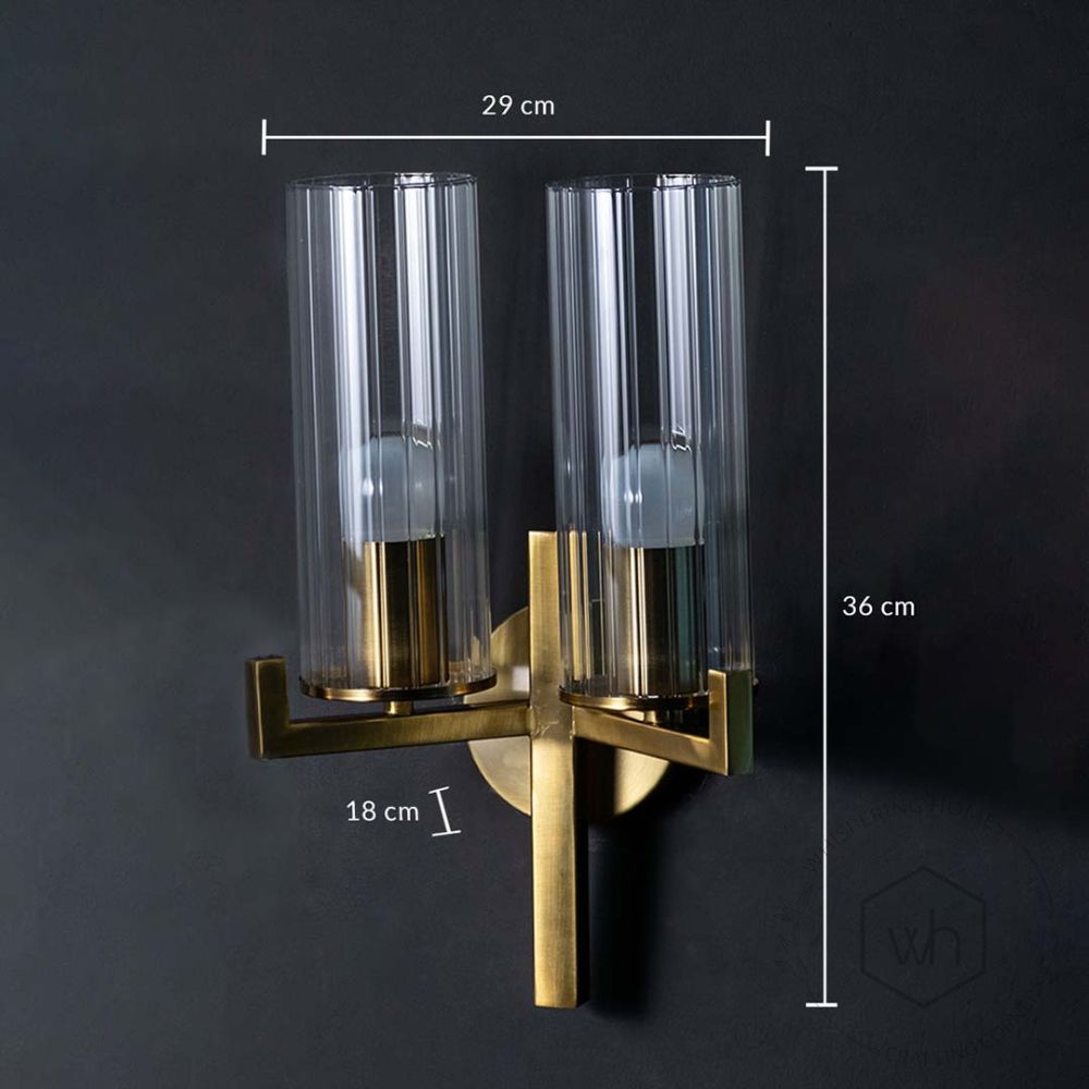 Evolve Double Nordic Style Modern Golden Metal & Glass Light Dimensions