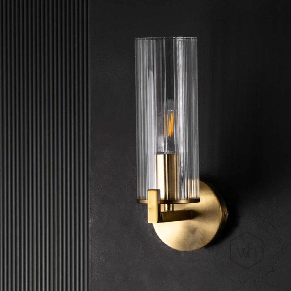 Evolve Single Nordic Style Modern Golden Metal & Glass Light Light Off Black Background